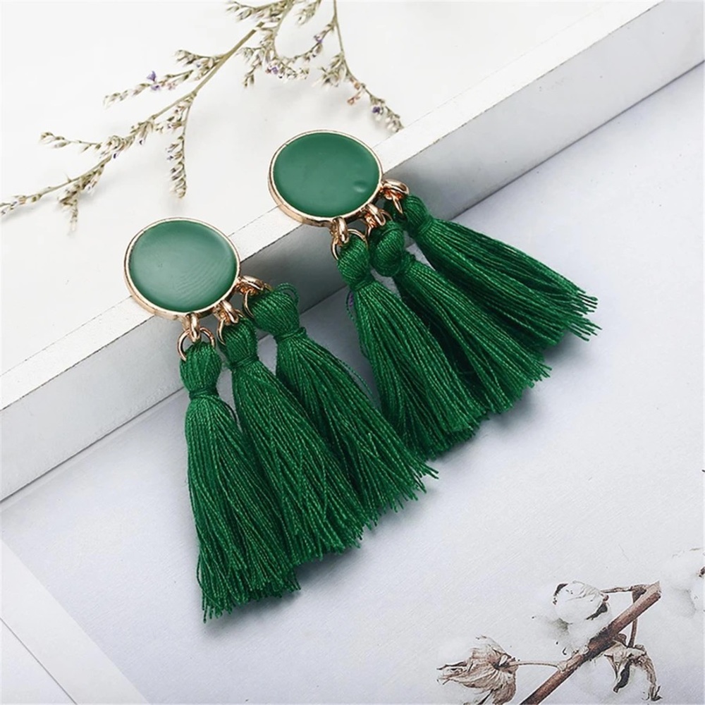 Pop Tassel Drop Earrings Green